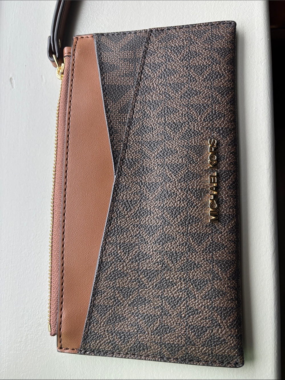 Michael Kors Brown and Tan Logo Wristlet